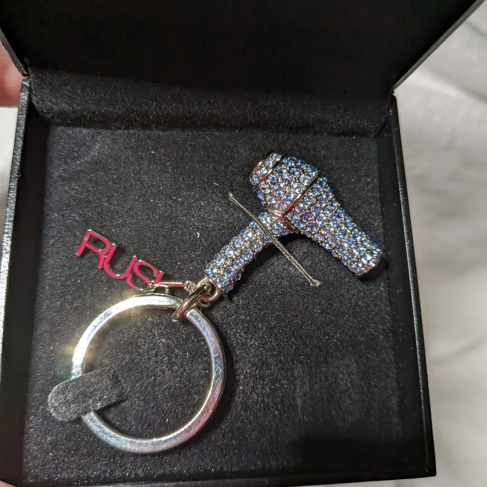 Rusk swarovski blue crystal hairdryer key ring IOB